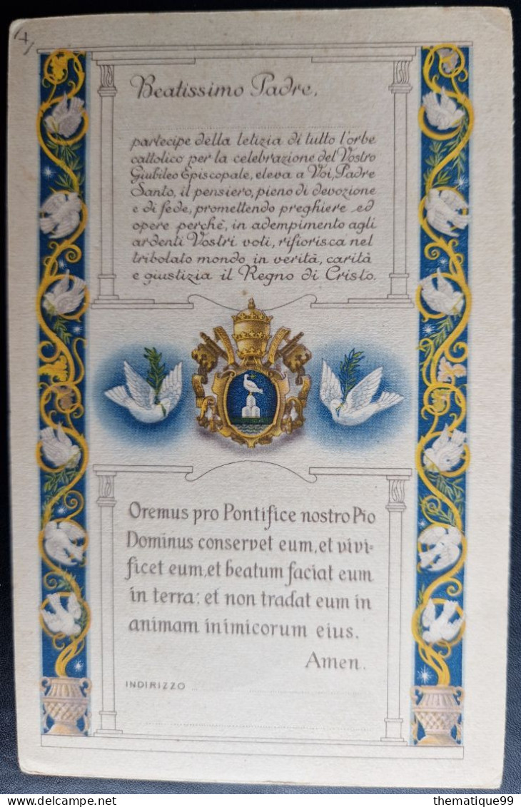 Carte De Franchise Postale D'Italie : Jubilé Episcopale, Pape Pie XII, Colombe - Pigeons & Columbiformes