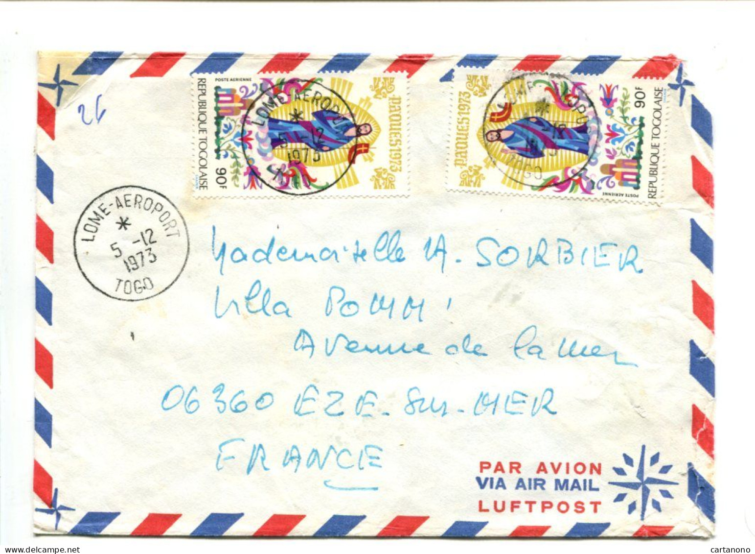 République Togolaise -  Affranchissement Sur Lettre Par Avion - Religion  Christ Pâques 1973 - Togo (1960-...)