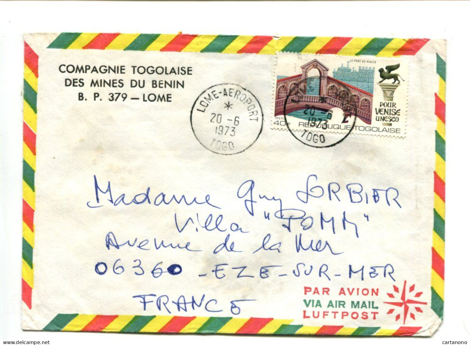 République Togolaise -  Affranchissement Sur Lettre Par Avion - UNESCO / Venise / Pont Du Rialto - Togo (1960-...)