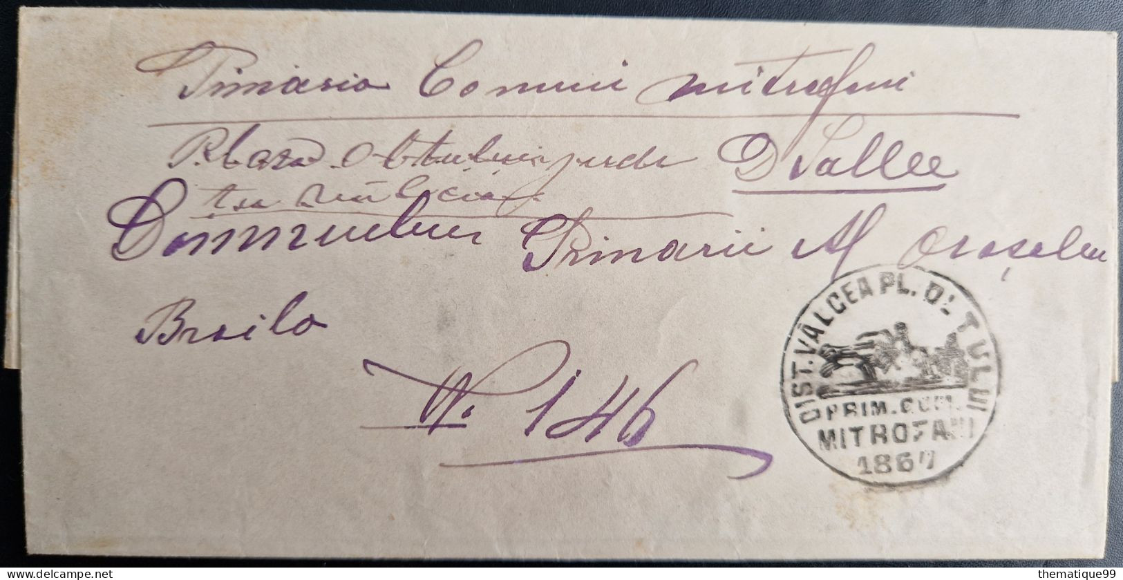 Lettre En Franchise Postale De Roumanie Avec Marque Illustrée Attelage Cheval Fouet (1882) - Cavalli