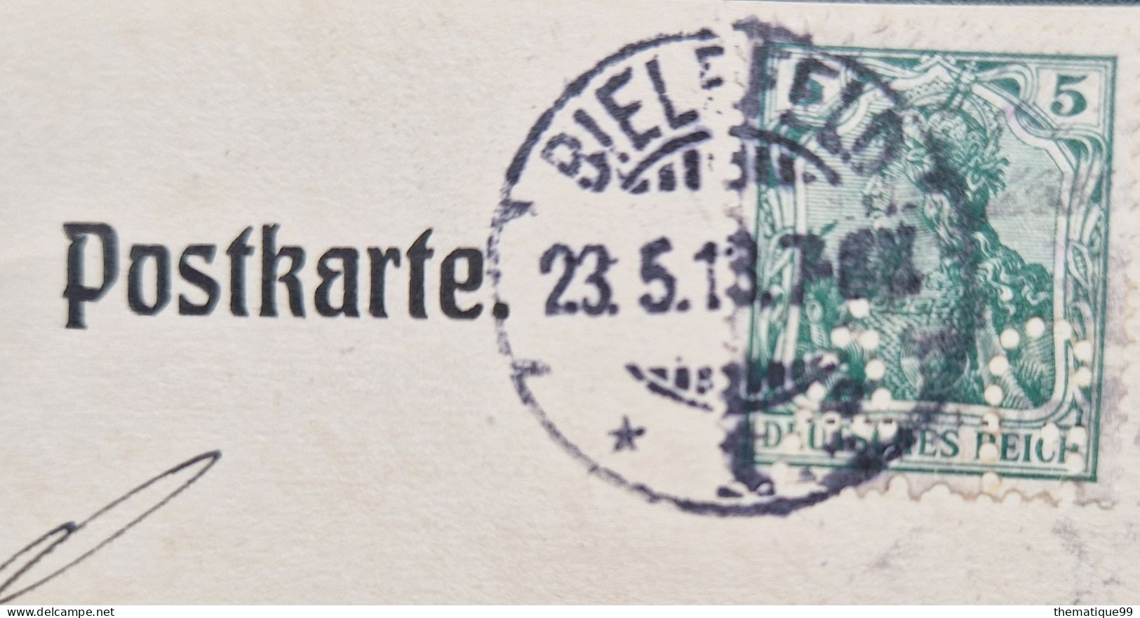 Carte D'Allemagne (1913) Avec Timbre Perforé AG (perfin) Thème Vélo Cyclisme, Göricke Bielefeld - Vélo