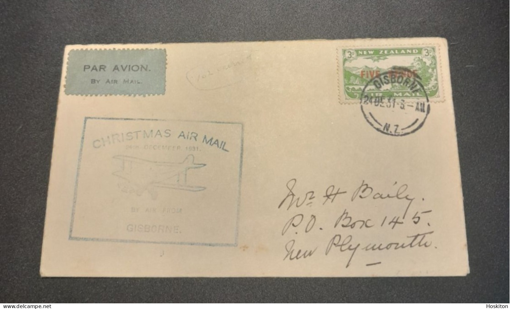 1931-24 Dec Special Christmas Survey Flights Cat 66c Gisborne-New Plymouth - Briefe U. Dokumente