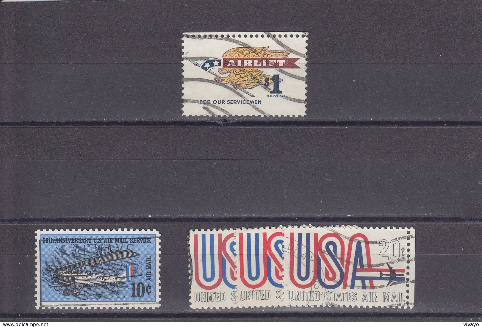 U S A -  O/ FINE CANCELLED - AIRMAIL - 1968 - AIRLIFT, CURTIS JN-4 , JET - Mi. A946, 948, 974 - 3a. 1961-… Used