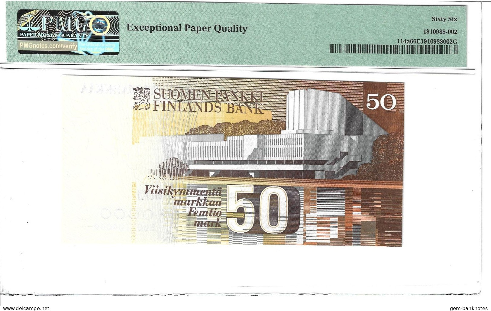 Finland 50 Markkaa 1986 P114a Graded 66 EPQ Gem Uncirculated By PMG - Finnland