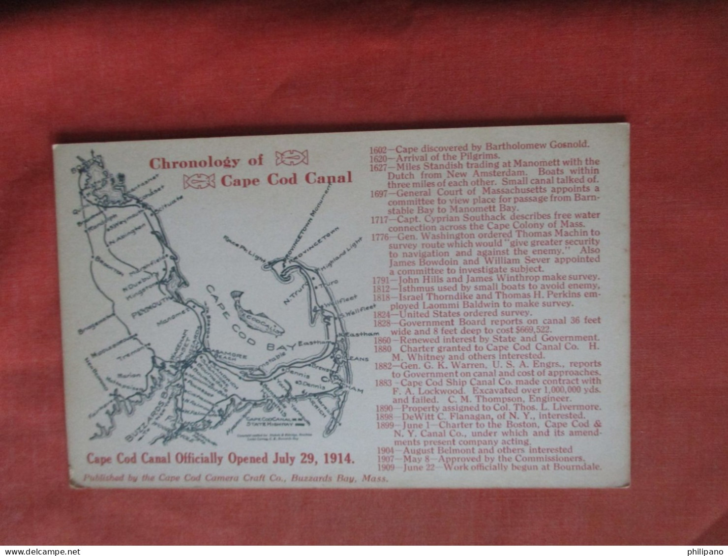 Map Chronology Of Cape Cod  Canal.  Opened July 29  1914   Massachusetts > Cape Cod   Ref 6184 - Cape Cod