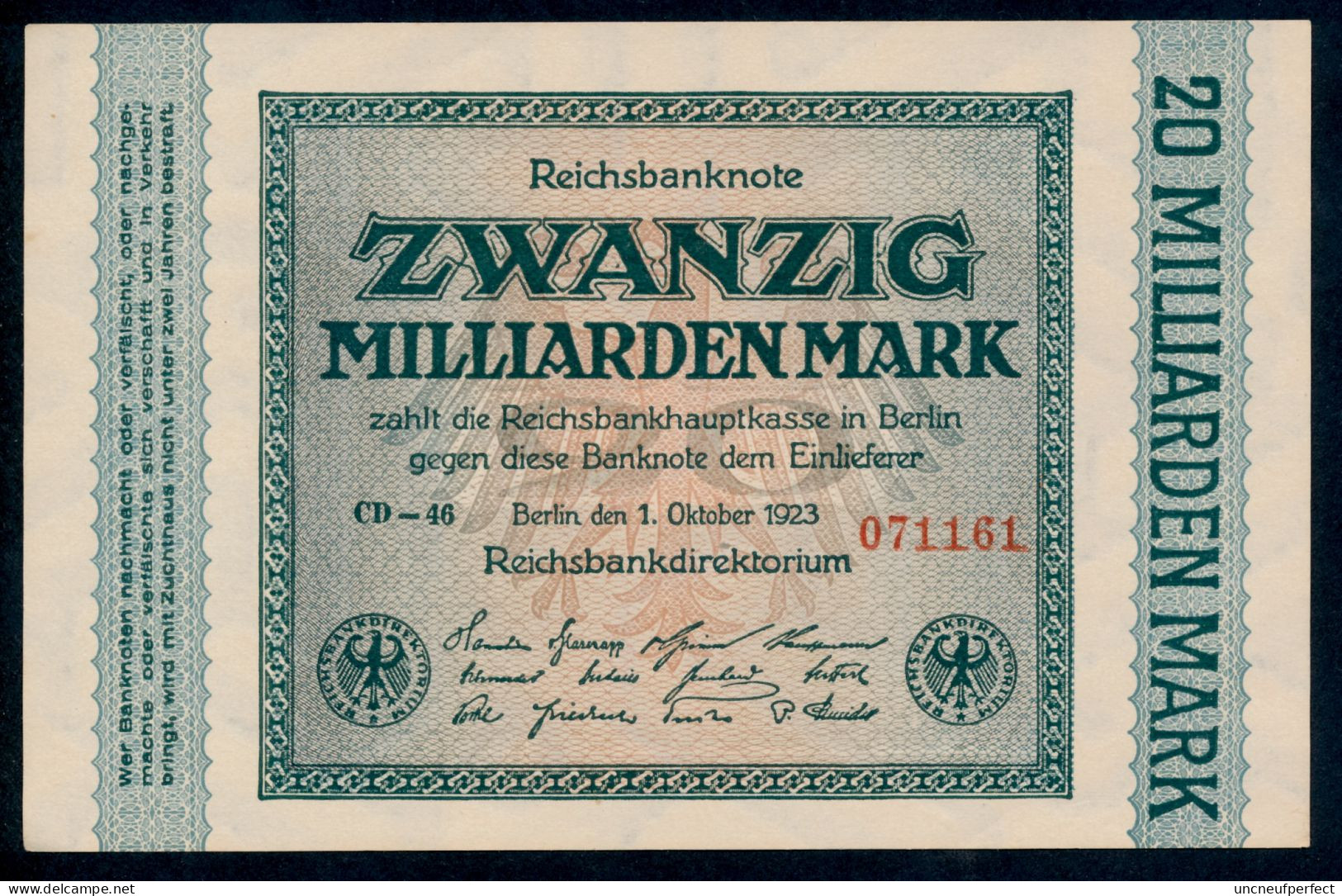 Pick118a  Ro115b  DEU-137g - 20  Milliard Mark 1923 ** UNC NEUF ** - 20 Mrd. Mark