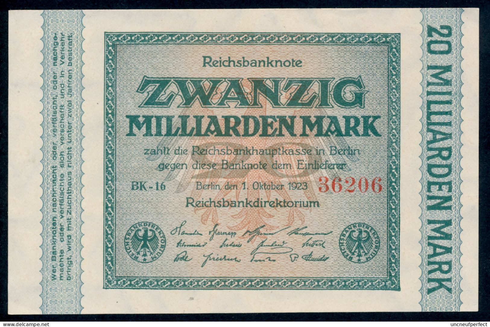 Pick118a  Ro115a  DEU-137f - 20  Milliard Mark 1923 ** UNC NEUF ** RARE ! - 20 Mrd. Mark