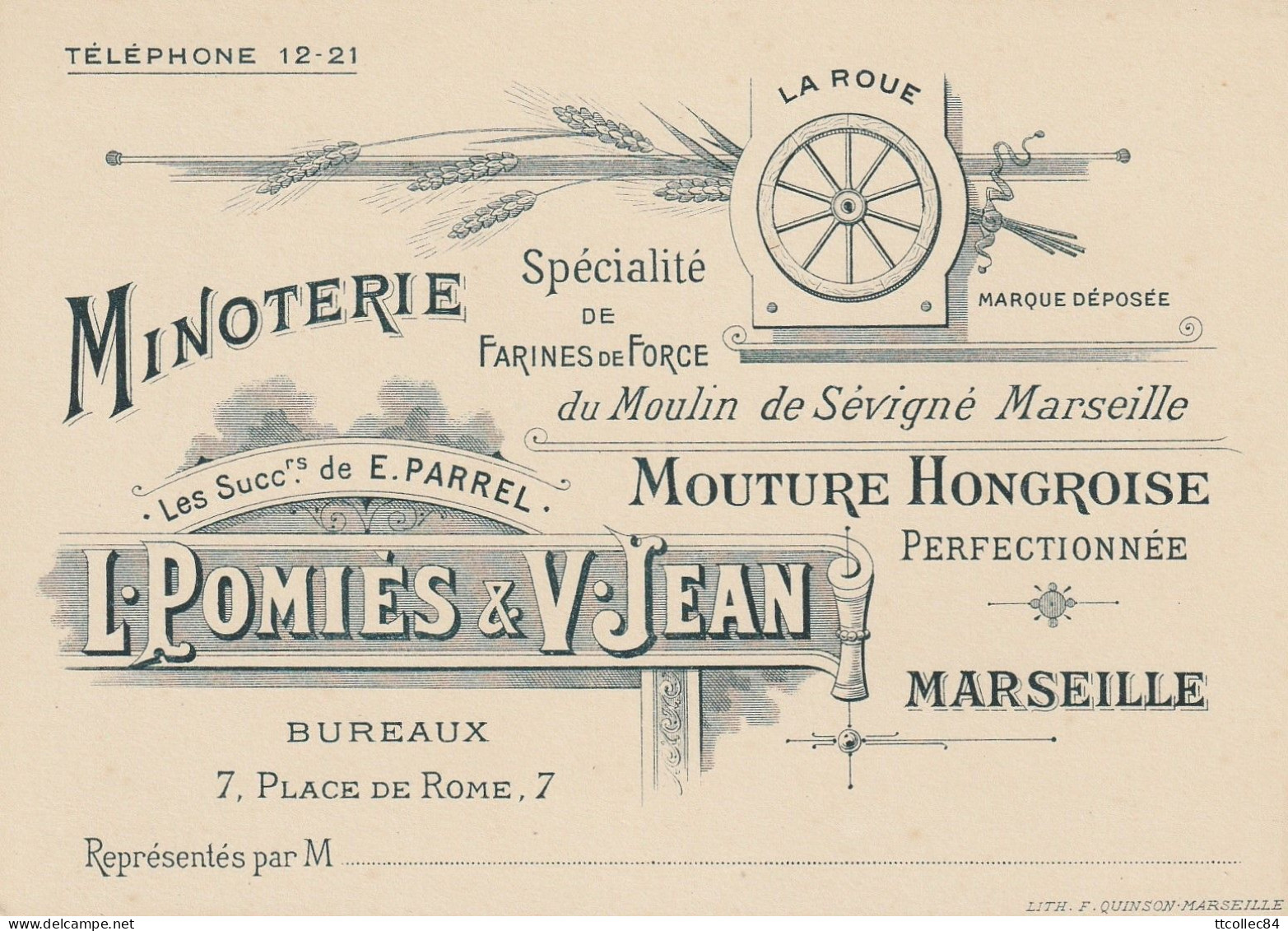 Carte Pub-13-MARSEILLE-Minoterie L.Pomiès Et V.Jean-7, Place De Rome - Timone, Baille, Pont De Vivaux