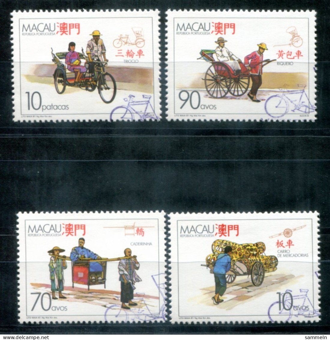 MACAO 583-586 Canc. - Rikscha, Fahrrad, Sänfte, Rickshaw, Bicycle, Sedan Chair, Pousse-pousse, Vélo - MACAU - Usados