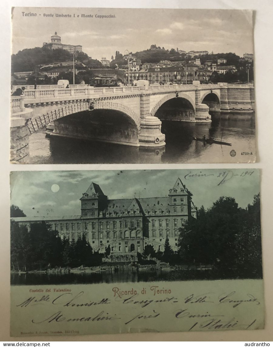 2 CPA Dont 1 Précurseur 1901 - TORINO - TURIN - Castello Del Valentino - Ponte Umberto - Simone De Thoré Mantes - Collections & Lots
