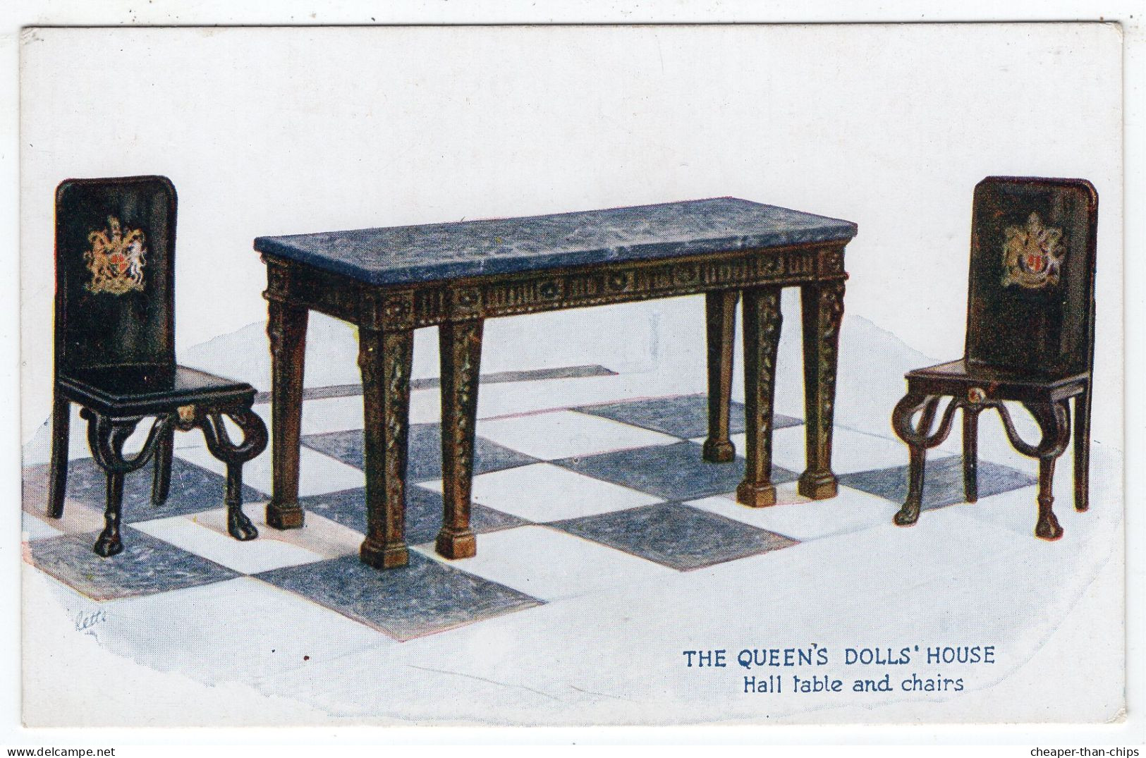 THE QUEEN'S DOLLS HOUSE - Hall Table And Chairs - Tuck Oilette 4500 - Windsor Castle