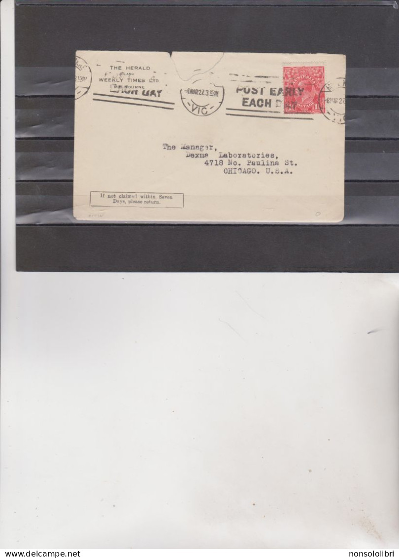 BUSTA  REALMENTE VIAGGIATA   .  MELBOURNE  1927 - Cartas & Documentos