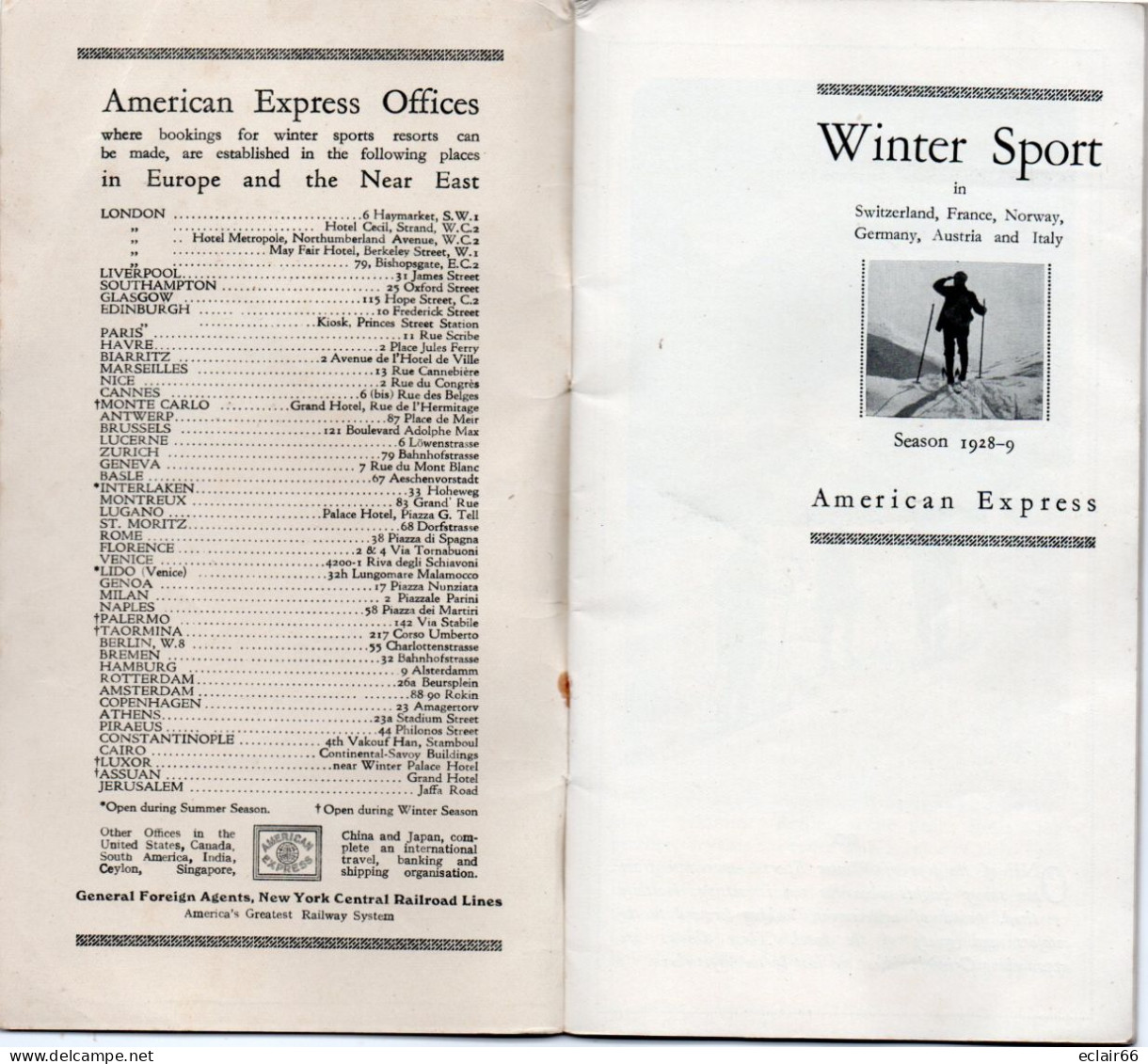 LIVRE PUB   WINTER SPORTS AMERICAN EXPRESS ANNEE  1928  34 Pages  Voir Quelques Photos - 1900-1949