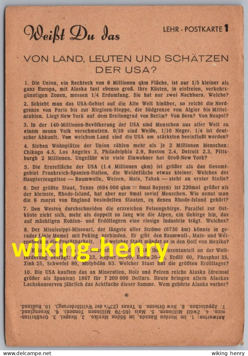 Pfungstadt - Lehr Postkarte 1   Weißt Du Das ... Betrifft Die USA Amerikaner Besser Kennenzulernen Ca. 1946 Bis 1950 - Pfungstadt