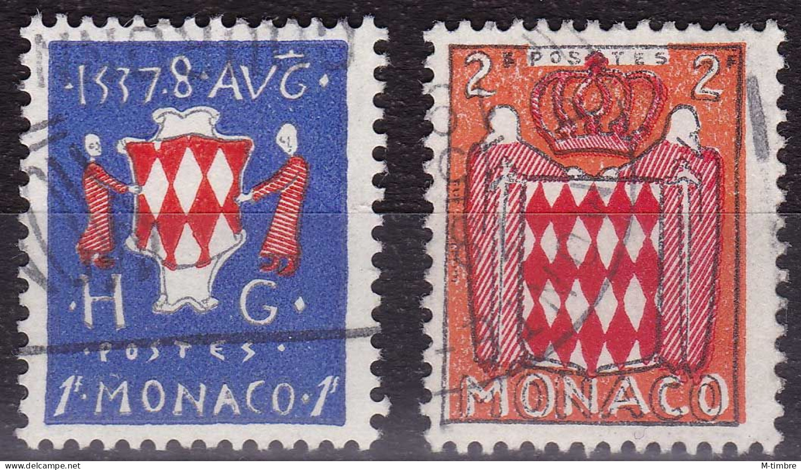 Monaco YT 408-409 Mi 482-483 Année 1954 (Used °) Armoiries - Oblitérés