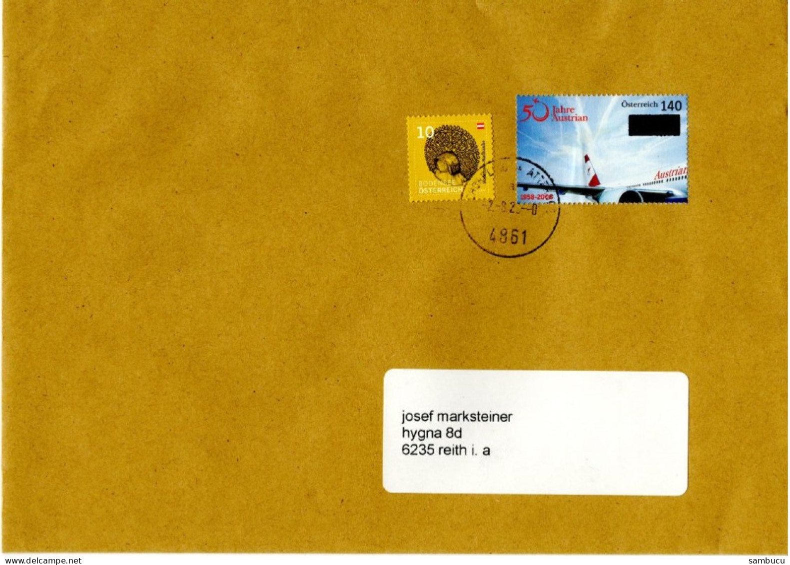 Brief Von 4861 Schörfling A. A. Mit 150 Cent Mischfrankatur AUA 2023 - Cartas & Documentos
