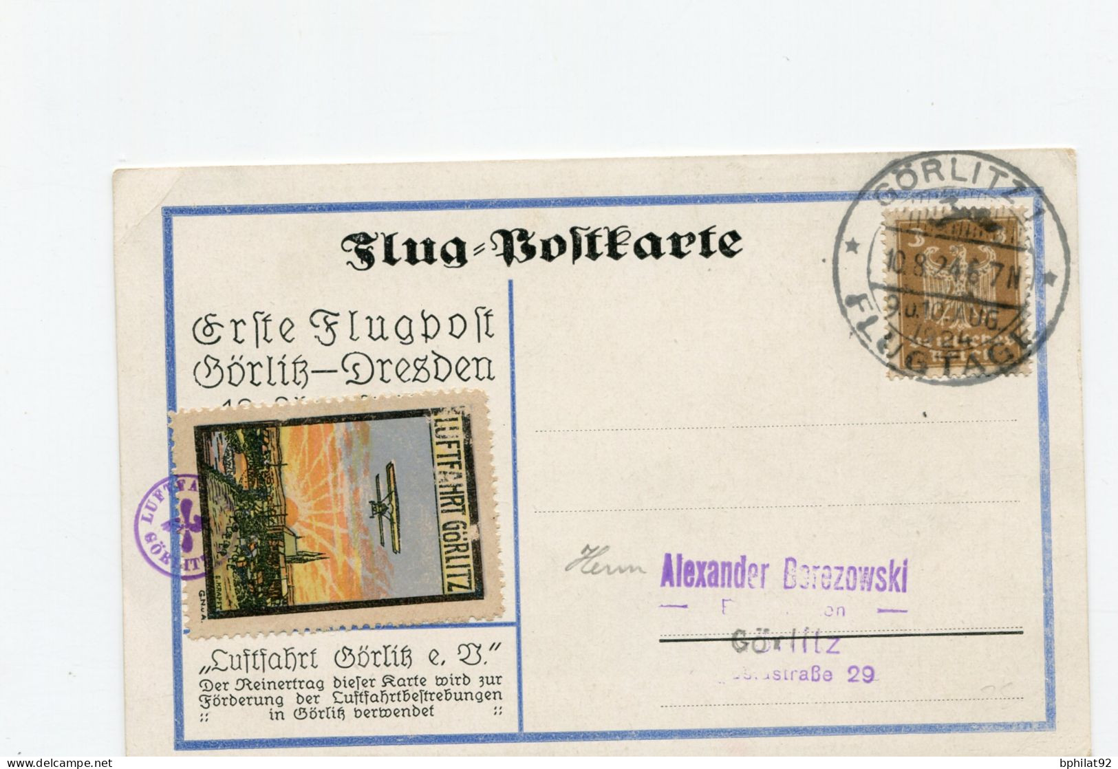 !!! ALLEMAGNE, VIGNETTE DE POSTE AERIENNE LUFTFAHRT GÖRLITZ SUR CPA COMMEMORATIVE - Posta Aerea & Zeppelin