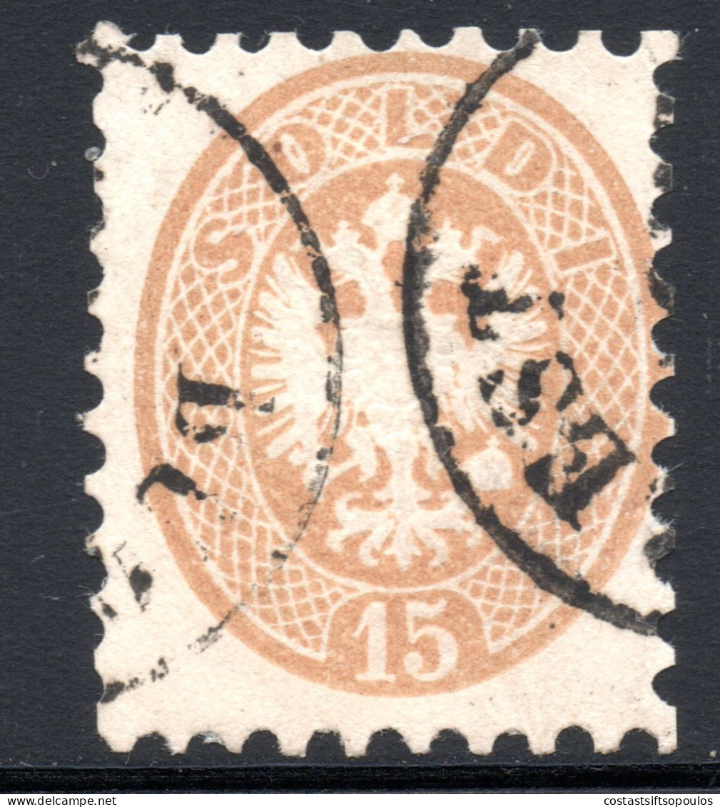 1785. AUSTRIA, ROMANIA .1864 LOMBARDY-VENETIA 15 SLD #24 BUCAREST  POSTMARK, POSSIBLY REPERFORATED - Marcofilie