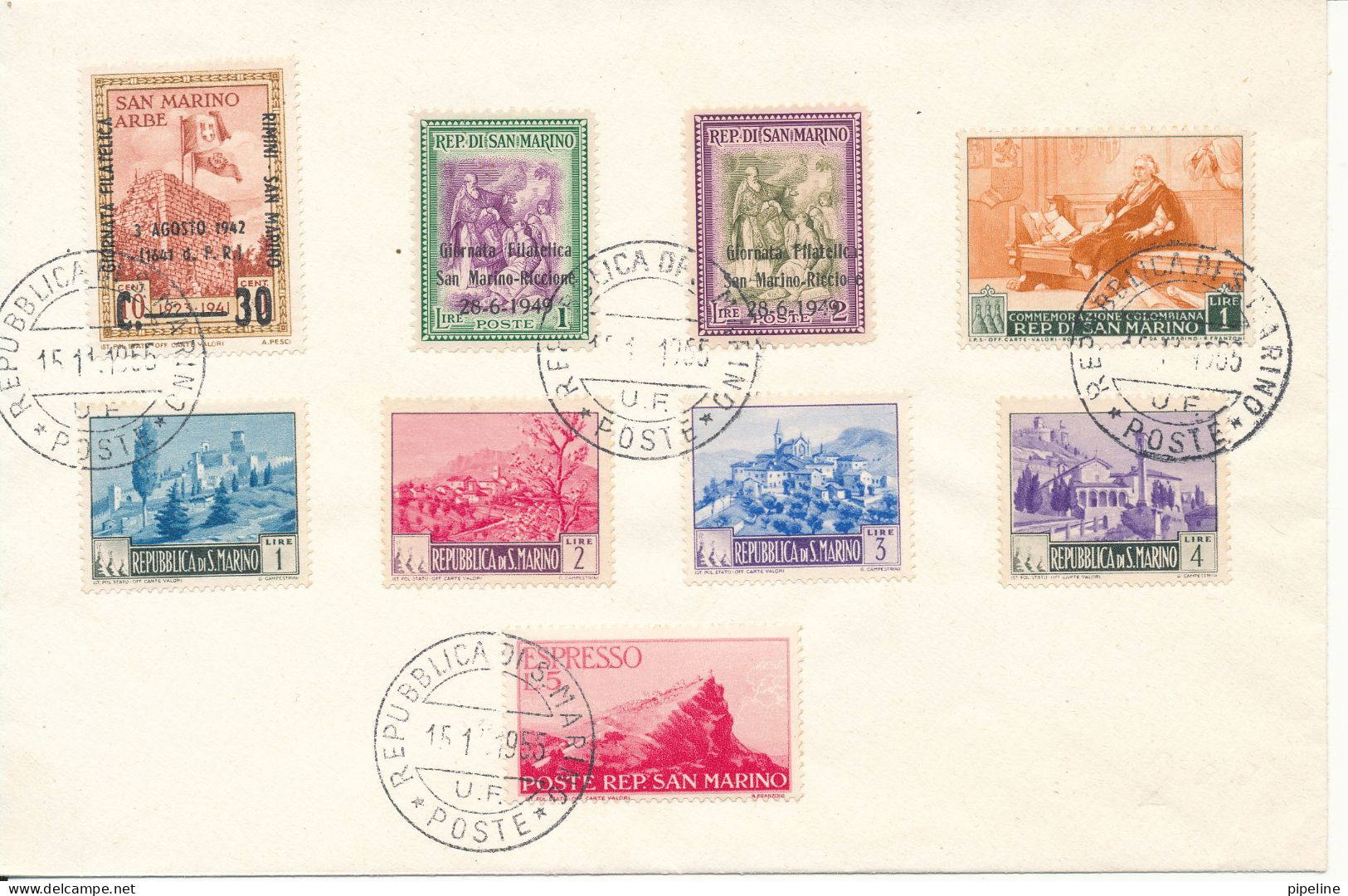 San Marino Cover Postmarked 15-11-1955 With A Lot Of Different Stamps Not Mailed - Briefe U. Dokumente