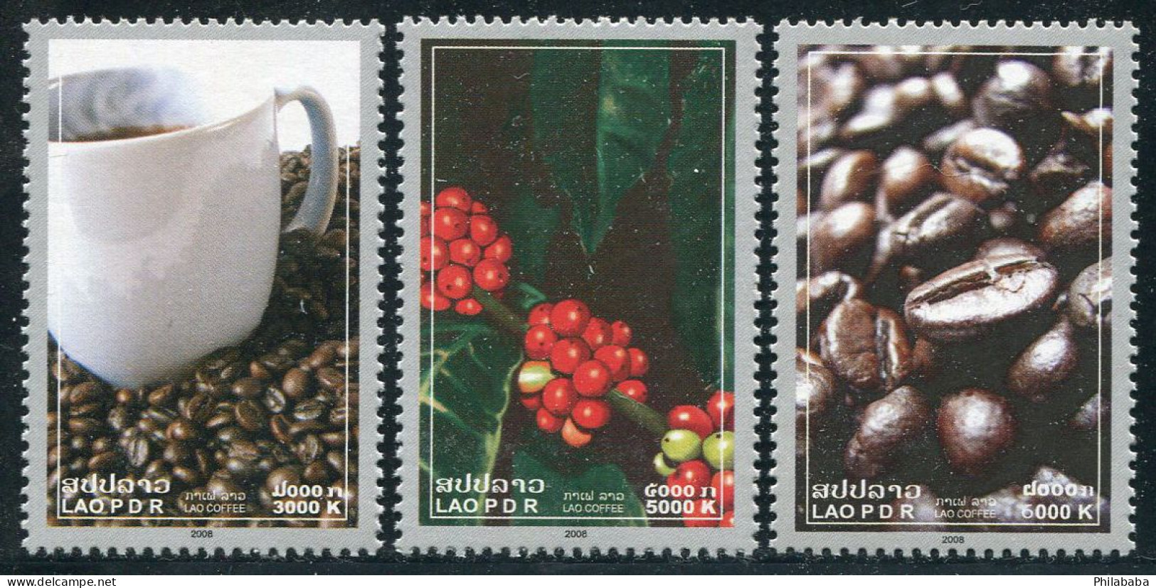 LAOS 2008 - YT 1679-81 + BF 174 ; Mi# 2056-58 + BL 205 ; Sc 1734-37 MNH Coffee - Laos