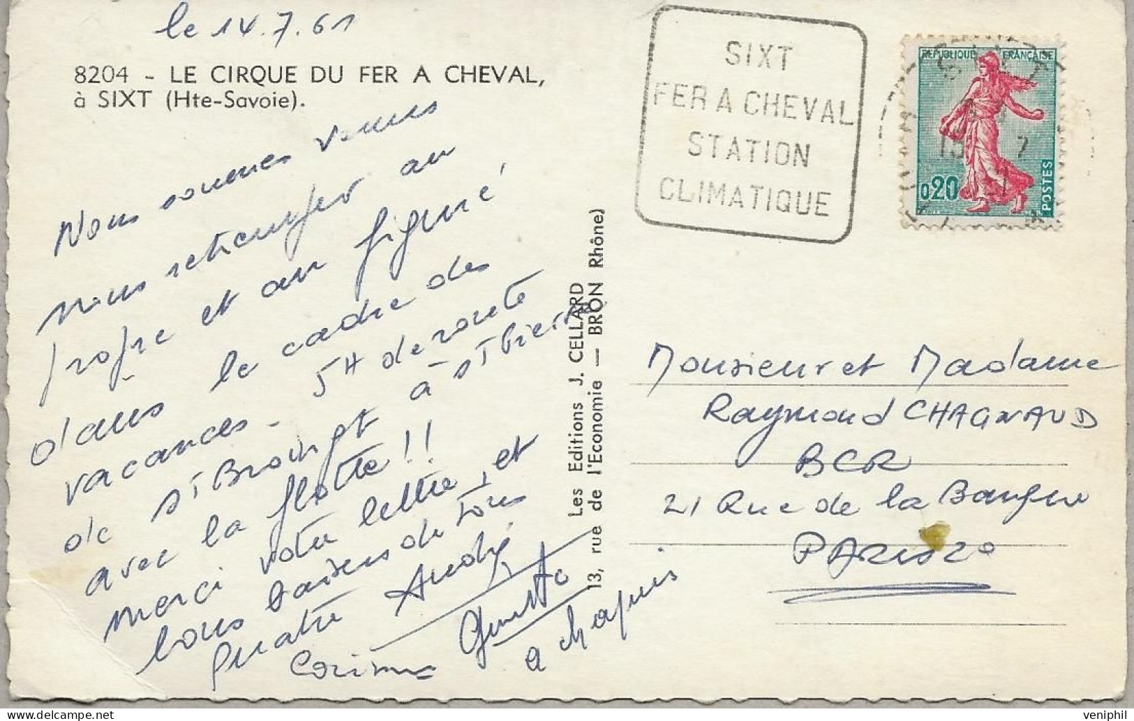 CARTE SIXT -FER A CHEVAL -HTE SAVOIE - OBLITERATION  DAGUIN  -" SIXT FER A CHEVAL -STATION CLIMATIQUE - ANNEE 1961 - Mechanical Postmarks (Other)