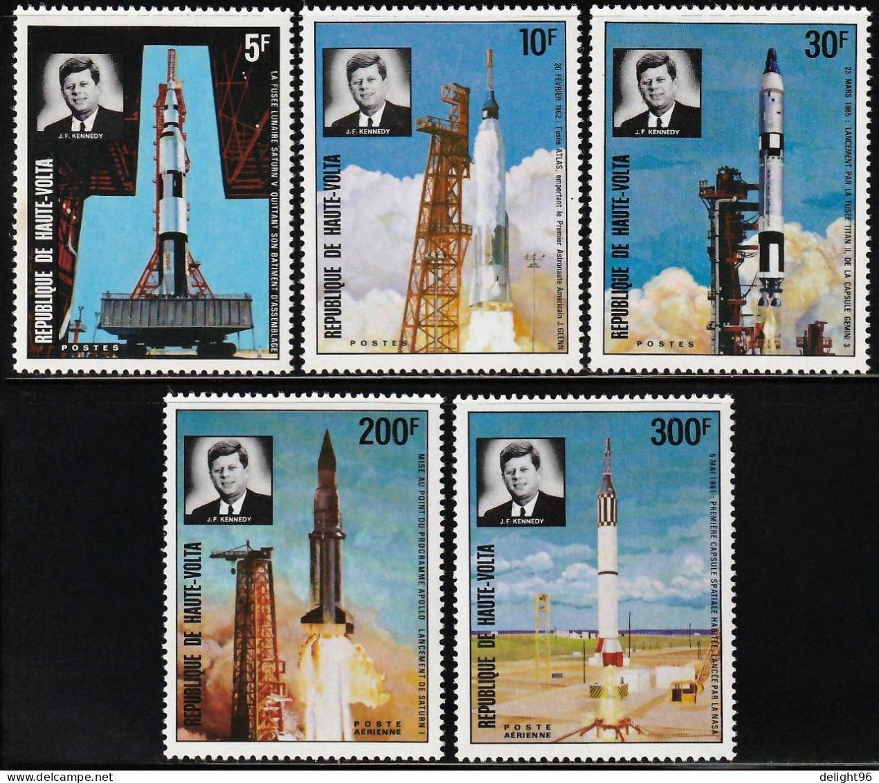 1973 Upper Volta 10th Death Anniversary Of John F. Kennedy: NASA Spacecraft Launchers Set And SS  (** / MNH / UMM) - Africa