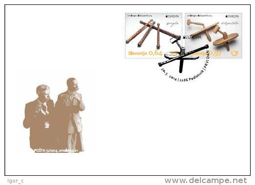 New Neu Slovenia Slovenie Slowenien 2014 Europa CEPT: National Music Instruments - Rattle (Klepetalo), Haloze Flute FDC - 2014