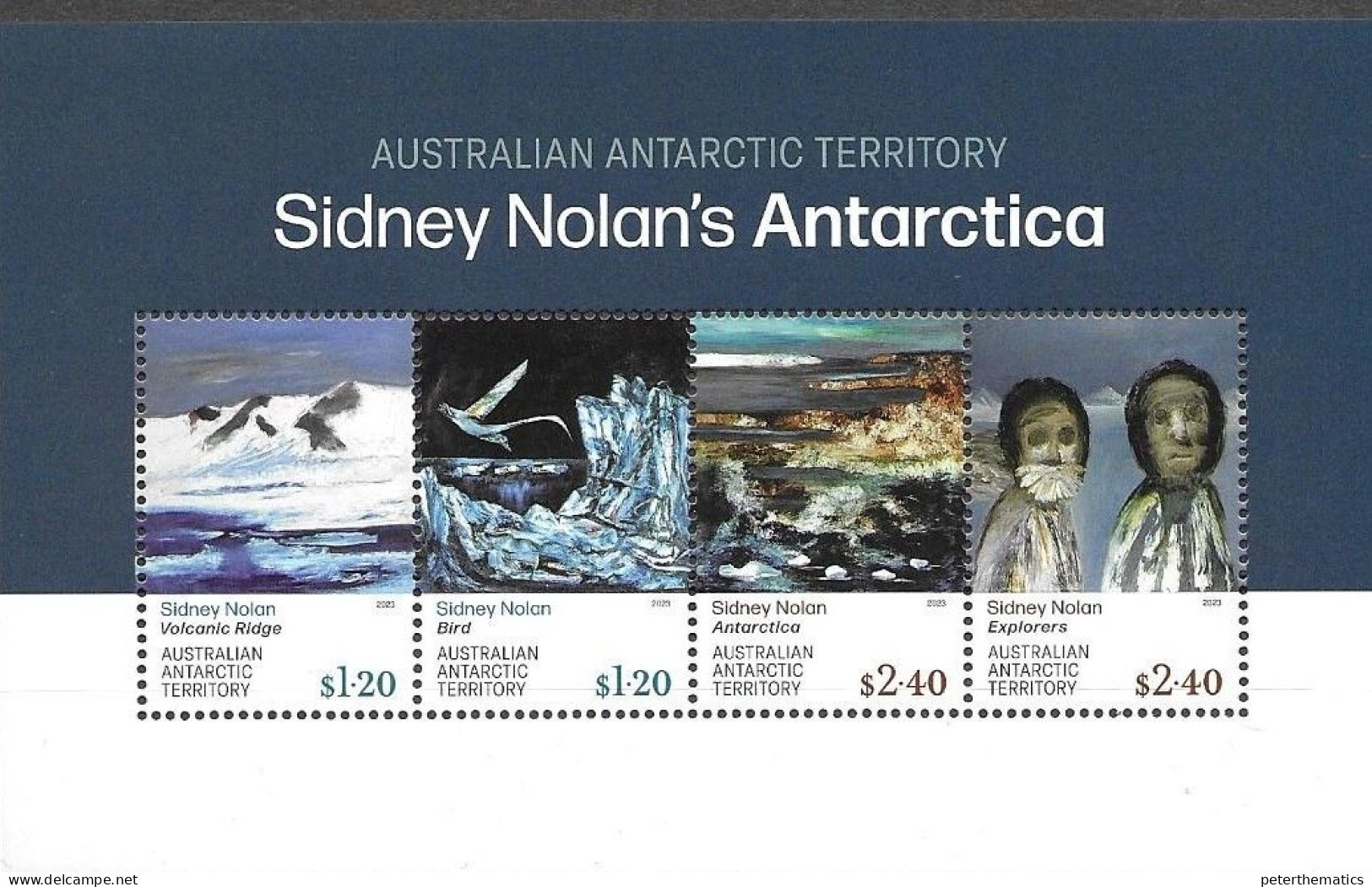 AAT, AUSTRALIAN ANTARCTIC, 2023, MNH,SIDNEY NOLAN'S ANTARCTIC, ART, EXPLORERS, BIRDS, VOCANIC RIDGE, SHEETLET OF 4v - Other & Unclassified