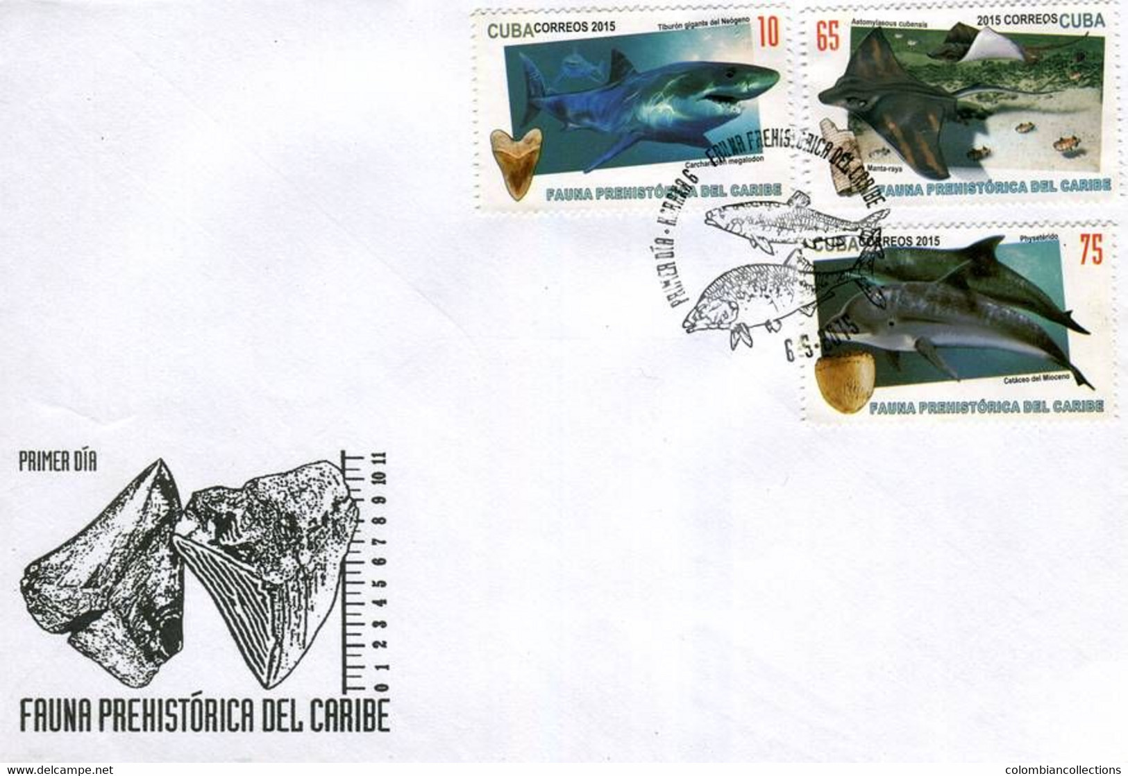 Lote CU2015-23F, Cuba, 2015,3 SPD-FDC, Fauna Prehistórica, Prehistoric Fauna, Pez, Fish - FDC