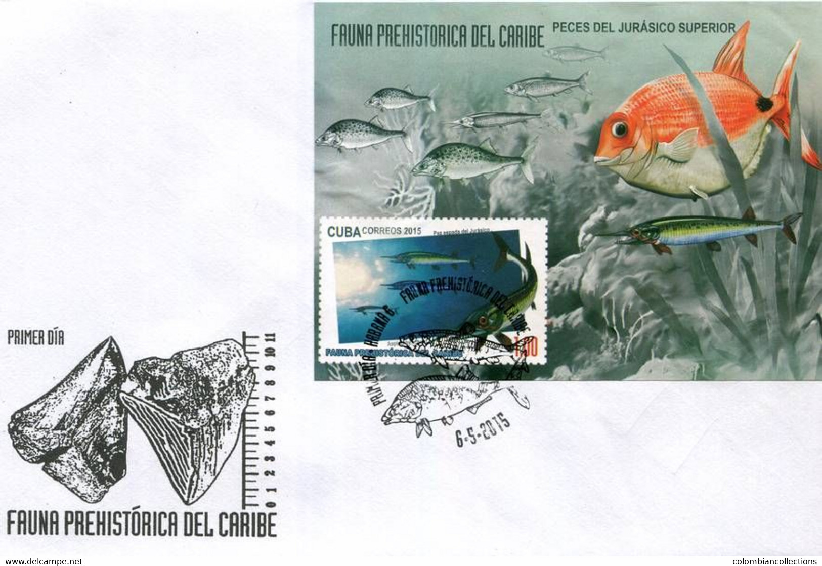 Lote CU2015-23F, Cuba, 2015,3 SPD-FDC, Fauna Prehistórica, Prehistoric Fauna, Pez, Fish - FDC