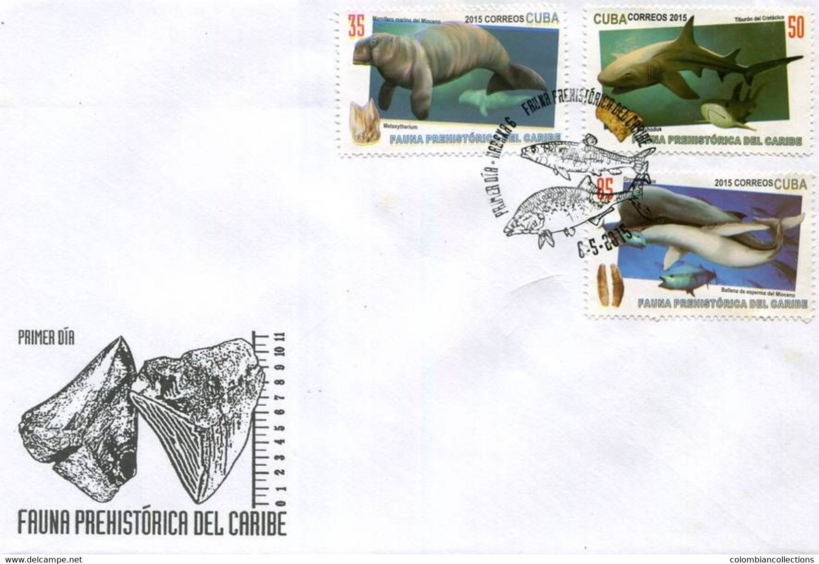 Lote CU2015-23F, Cuba, 2015,3 SPD-FDC, Fauna Prehistórica, Prehistoric Fauna, Pez, Fish - FDC