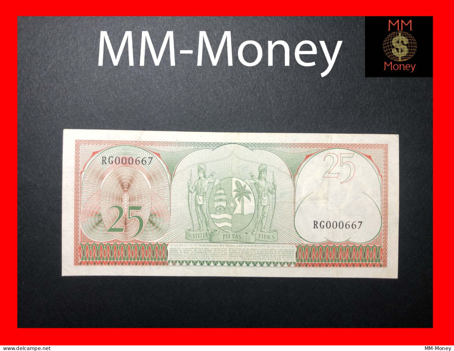 SURINAME 25 Gulden 1.9.1963  P. 122   *scarce*   **low Serial 000667**   VF \ AXF - Surinam