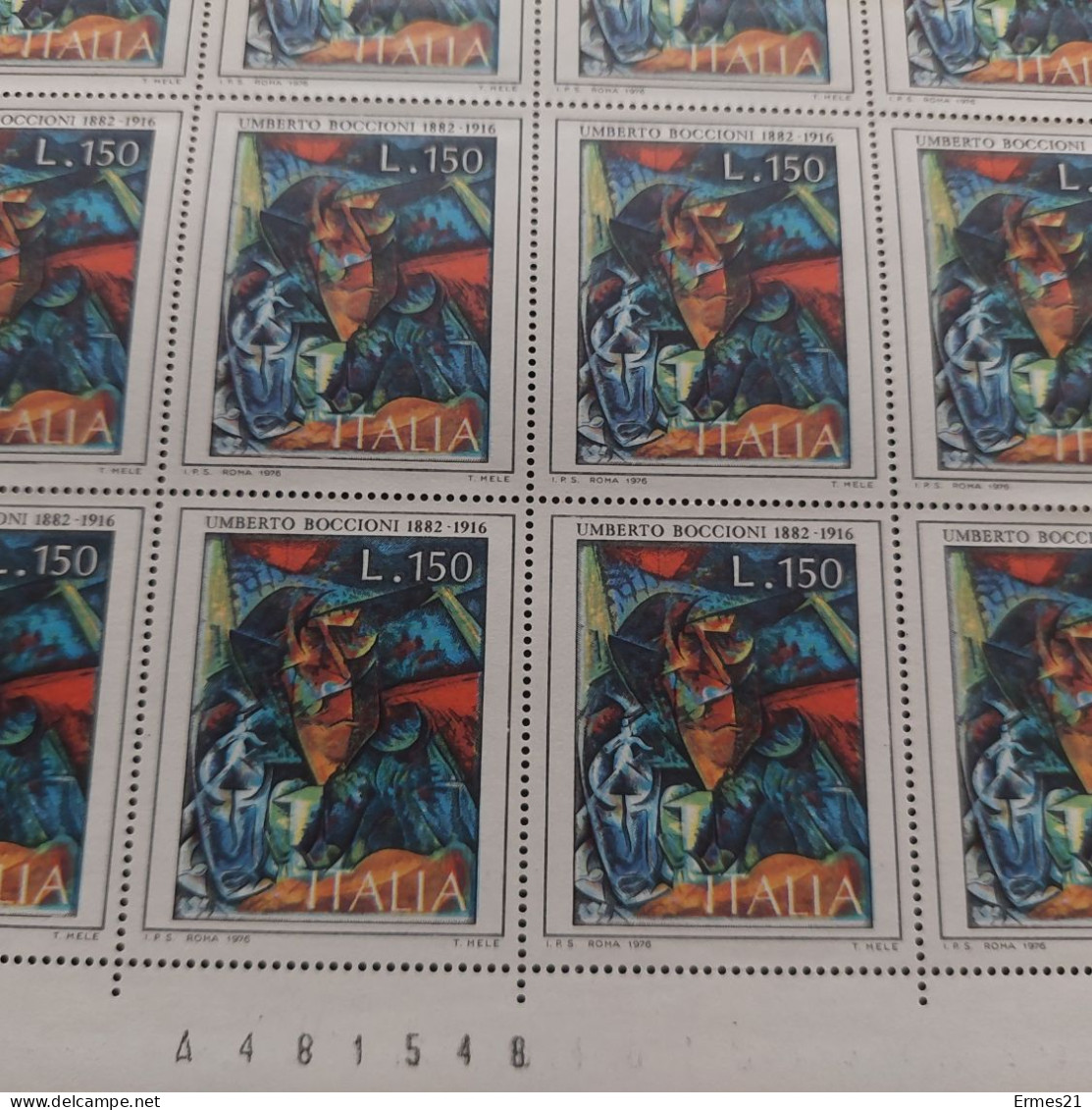 Francobolli 1976. Umberto Boccioni. Condizioni Eccellenti. Nuovo. Valore Lire 150×25pz. - Fogli Completi