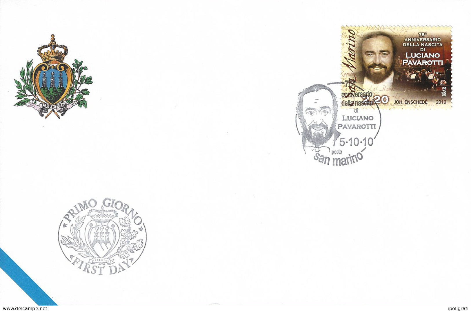 San Marino 2010 Fdc Morte Di Luciano Pavarotti, Annullo Speciale, Bella - Cartas & Documentos