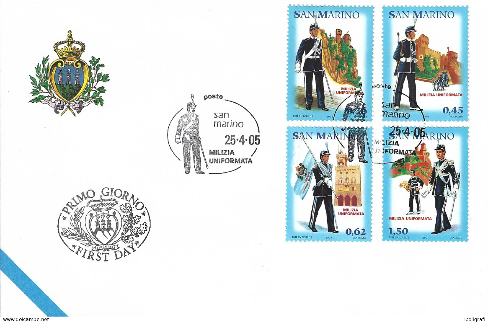 San Marino 2005 Fdc Uniformi Della Milizia, Annulli Speciali, Bella - Cartas & Documentos