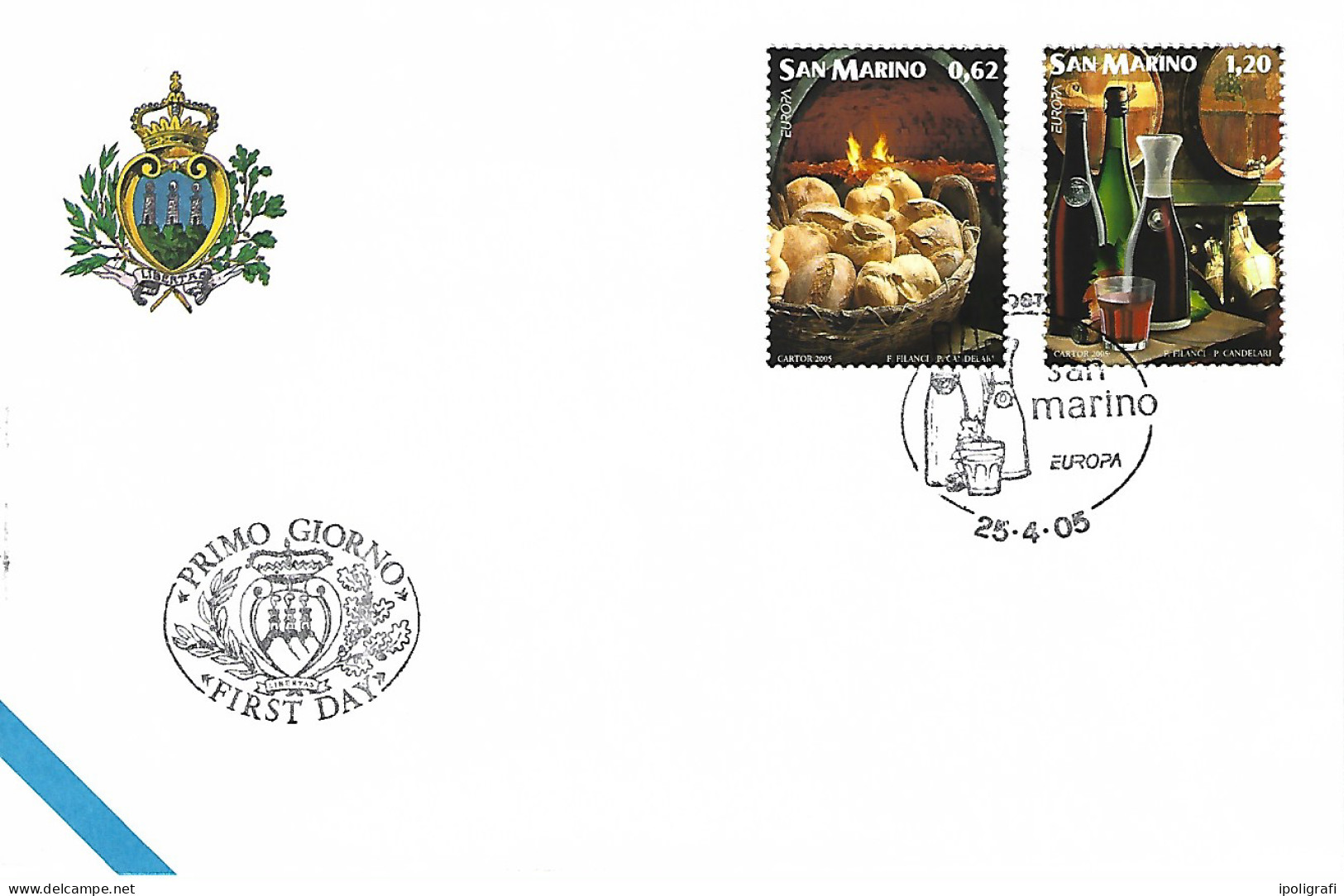 San Marino 2005 Fdc Europa, Cibo E Vino, Annullo Speciale, Bella - Cartas & Documentos