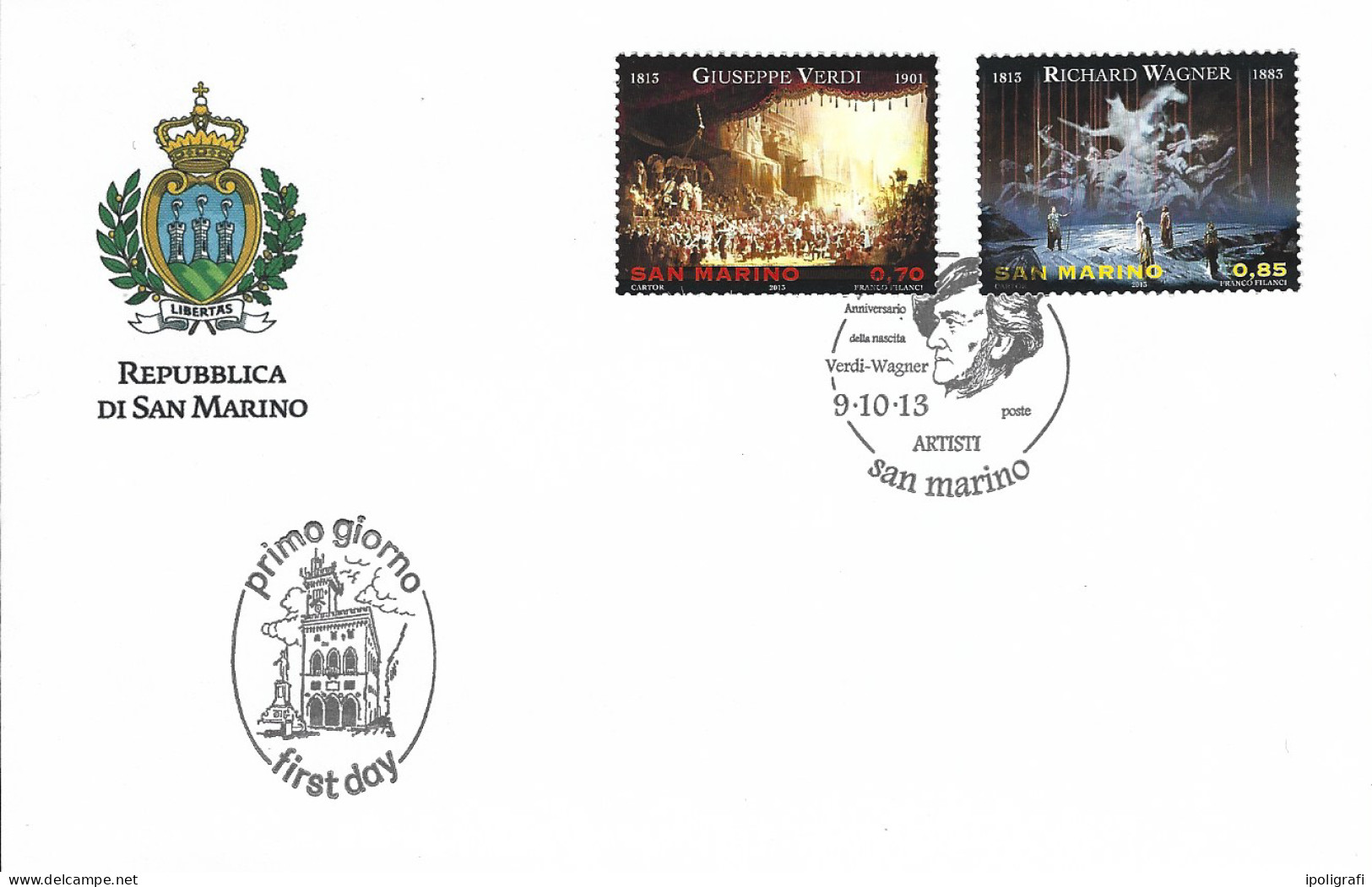 San Marino 2013 Fdc  Composers: Giuseppe Verdi And Richard Wagner, Annullo Speciale, Bella - Lettres & Documents