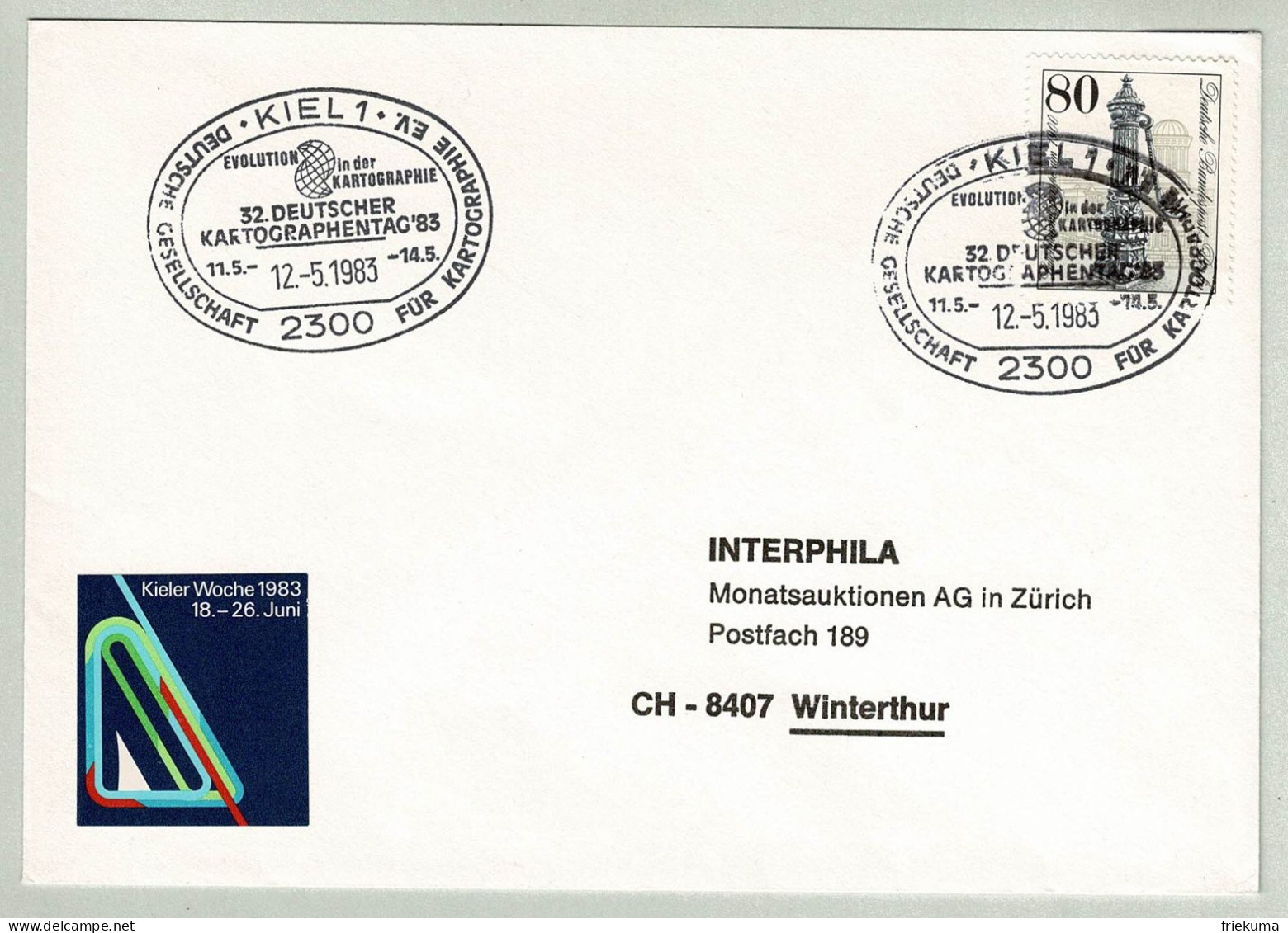 Deutsche Bundespost 1983, Brief Kartographentag Kiel - Winterthur (Schweiz) - Géographie