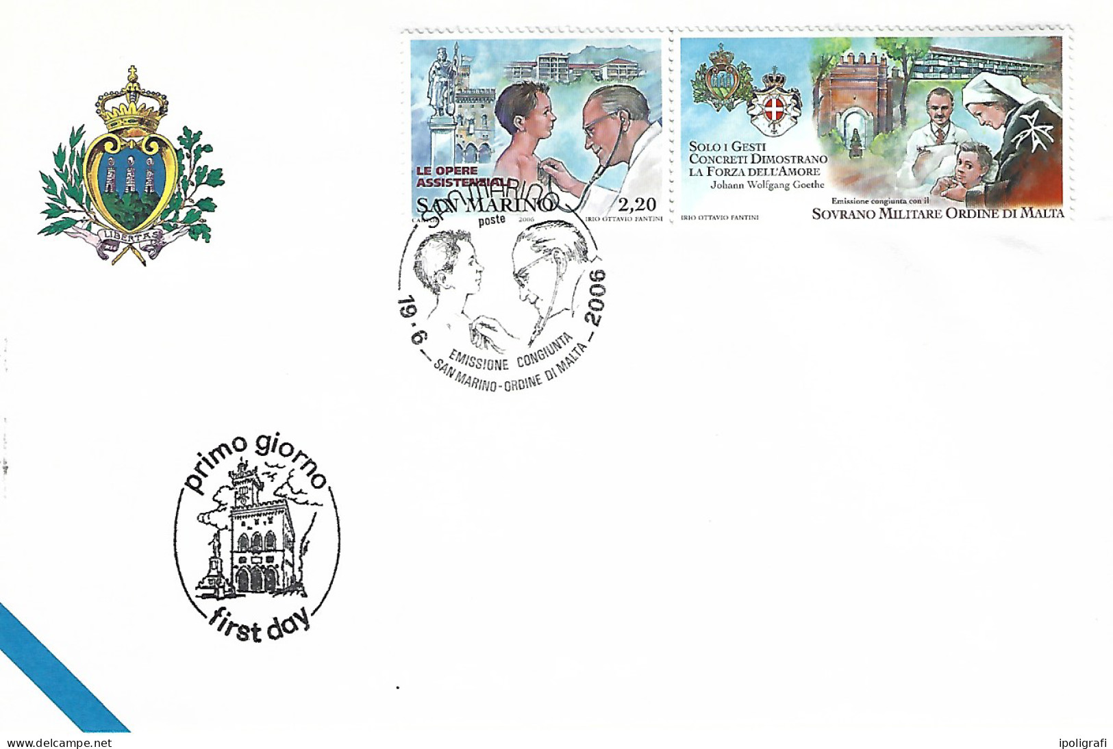 San Marino 2006 Fdc  Congiunta Con Lo S.M.O.M., Annullo Speciale, Bella - Briefe U. Dokumente