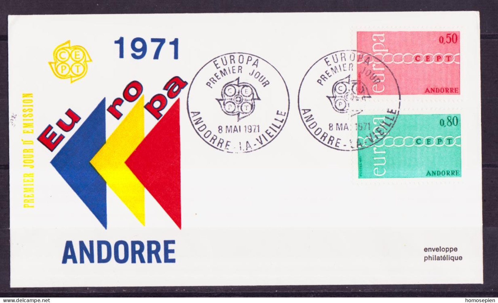 Europa CEPT 1971 Andorre Français - Andorra FDC5 Y&T N°212 à 213 - Michel N°232 à 233 - 1971