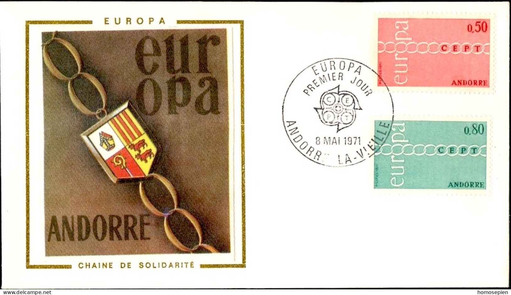 Europa CEPT 1971 Andorre Français - Andorra FDC6 Y&T N°212 à 213 - Michel N°232 à 233 - 1971