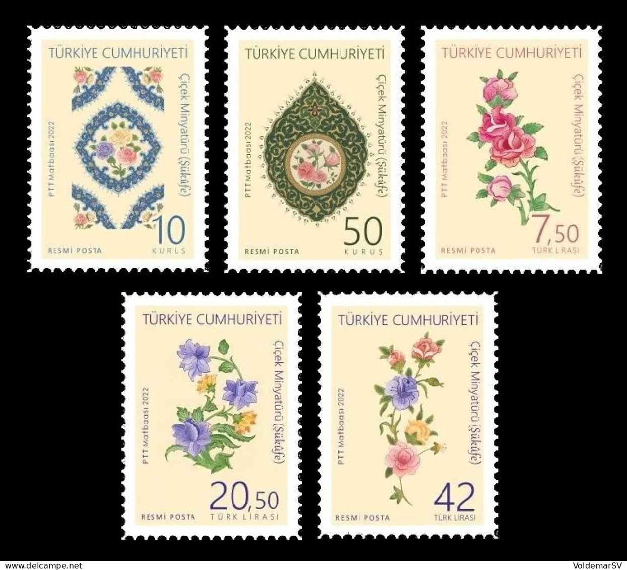 Turkey 2022 Mih. D428/32 Painting. Flowers Miniatures MNH ** - Timbres De Service