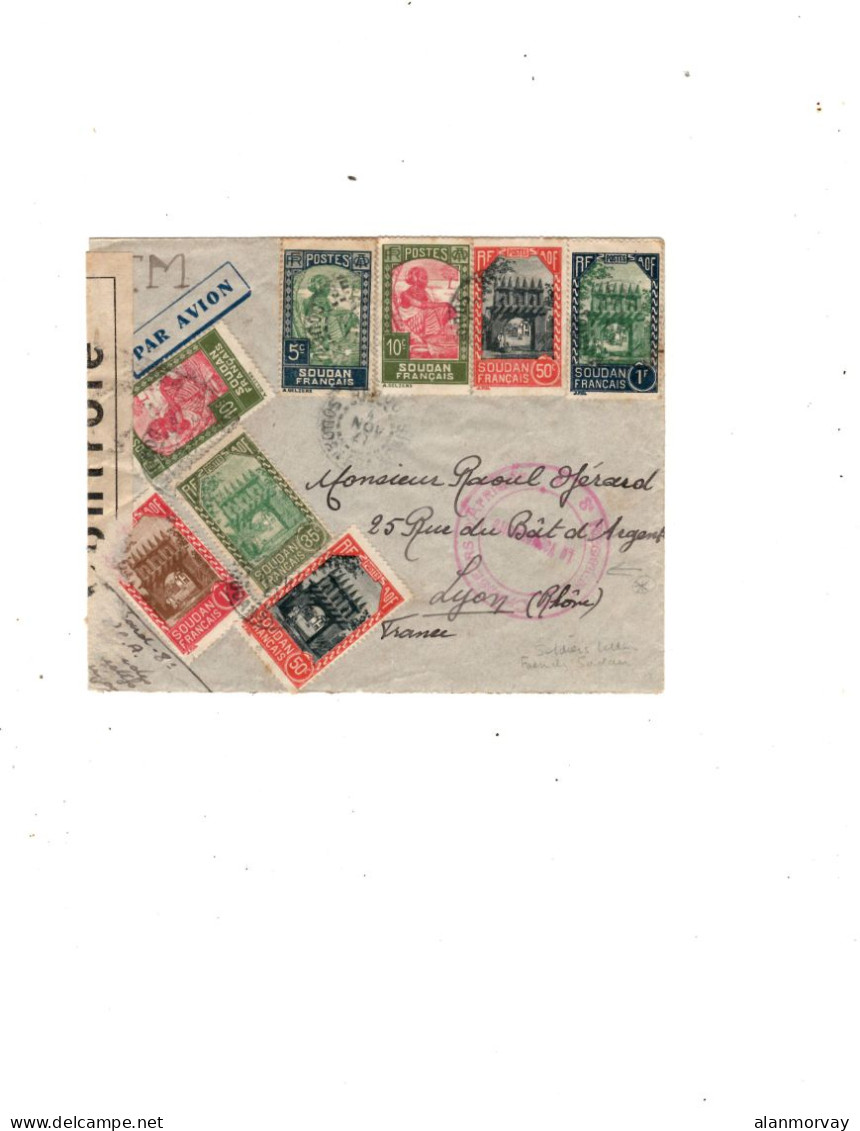 French Sudan/Soudan-November 4,1941 Triple Censor Cover  To France - Lettres & Documents