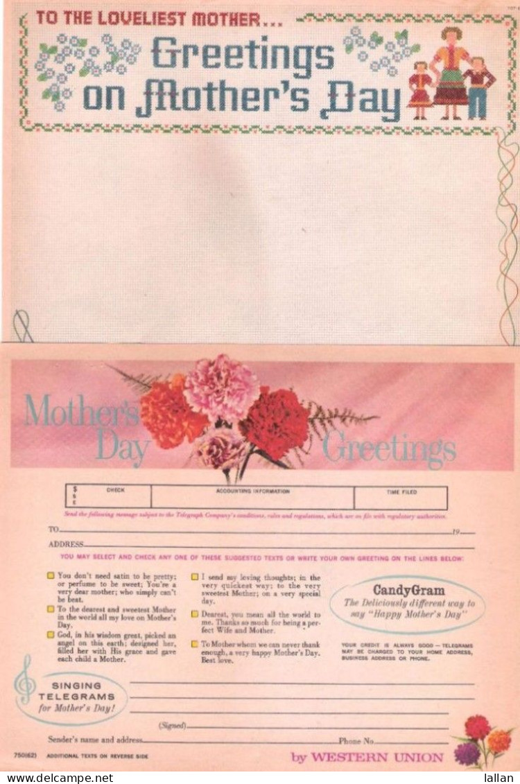 Western Union, Mothers Day Telegramme, Mint, Carnation Flowers, Rare To Find, Probably From 60'sSMALM1 - Giorno Della Mamma