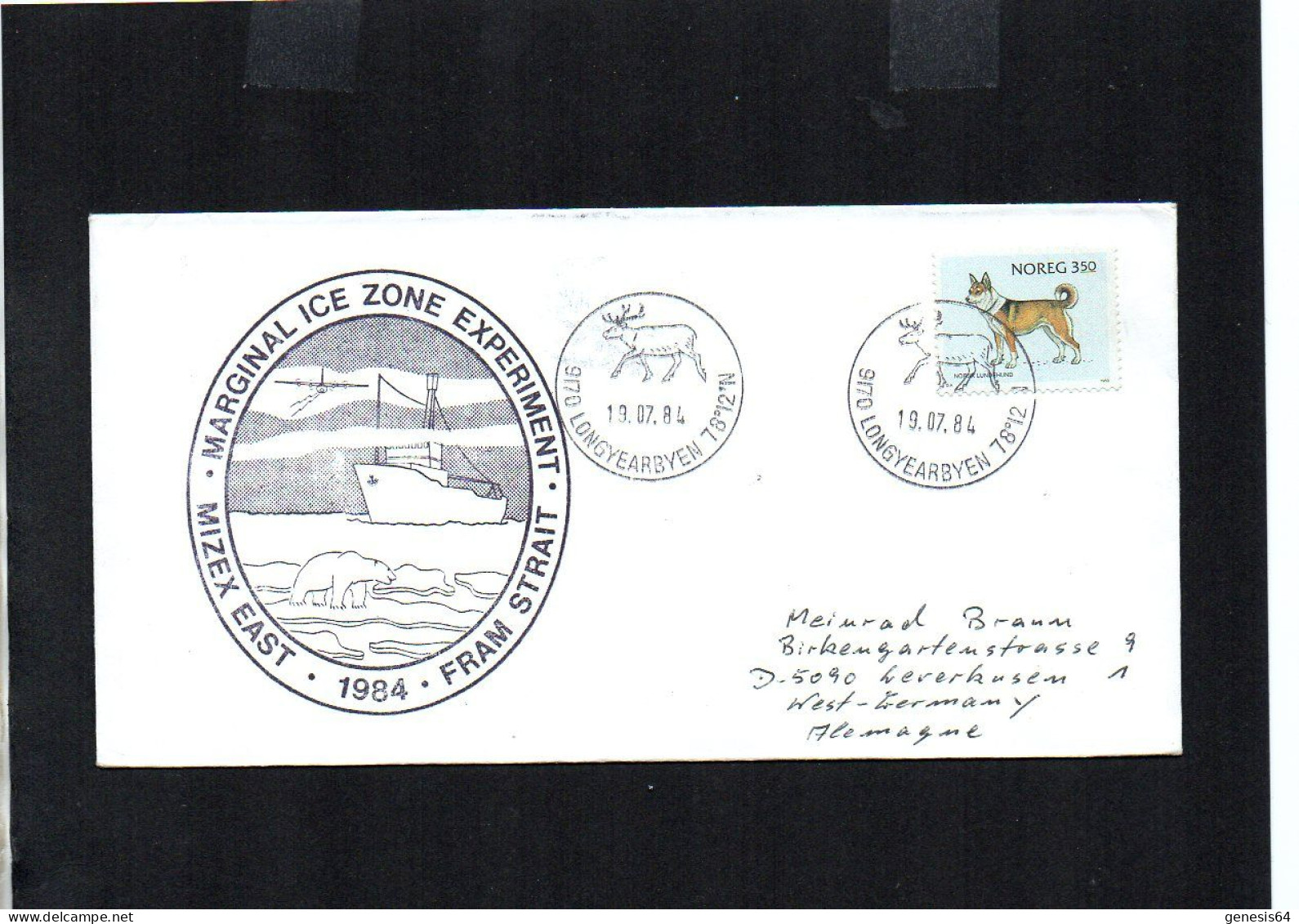 Norge Cover 1984. Polar Philately - Longyearbyen. Marginal Ice Zone Experiment - (1ATK128) - Forschungsstationen & Arctic Driftstationen