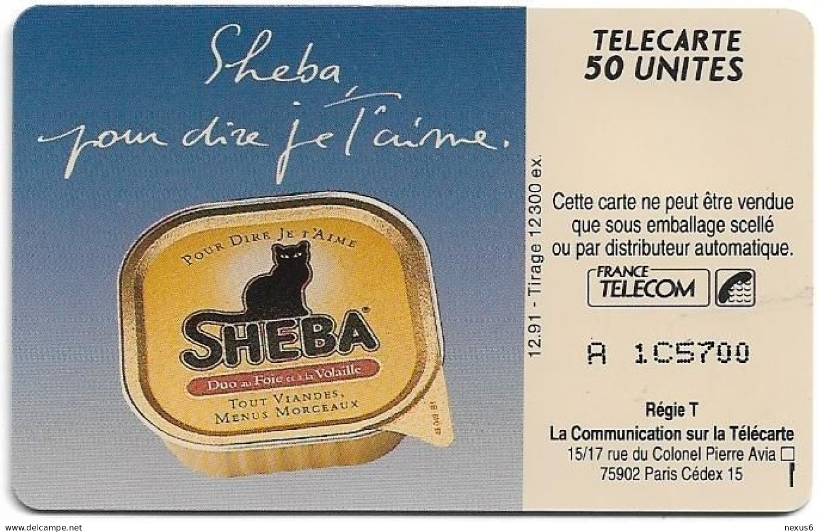 France - En0286 - Sheba Chat, 12.1991, 50Units, 12.300ex, Mint - 50 Einheiten