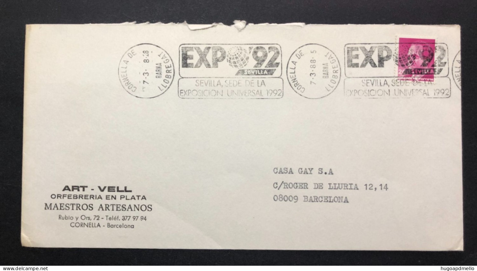 SPAIN, Cover With Special Cancellation « EXPO '92 », « CORNELLA DE LLOBREGAT Postmark », 1988 - 1992 – Sevilla (España)