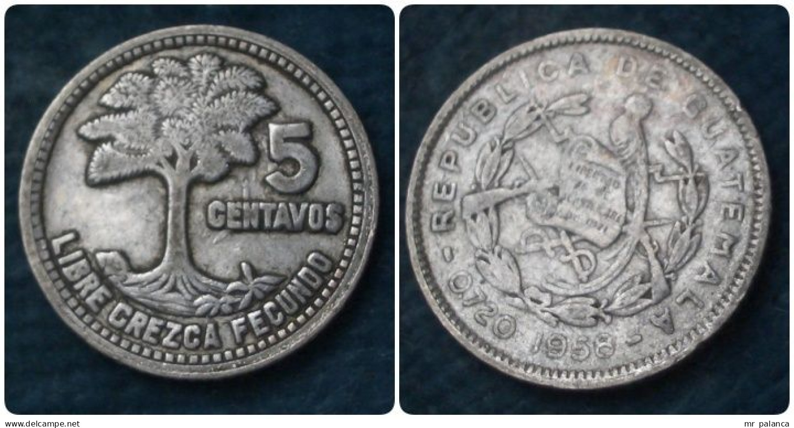 M_p> Guatemala 5 Centavos 1958 - ALTA CONSERVAZIONE - ARGENTO 720 °/oo - Guatemala