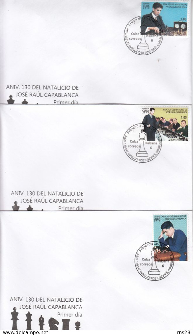 CUBA 2018  Scott 6117-19  Chess Capablanca  FDC - FDC