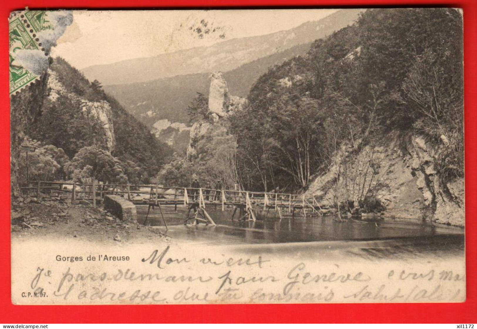ZWY-29  Gorges De L'Areuse.  Pont En Bois. ANIME. Dos Simple. Circulé 1906 Vers Paris - Autres & Non Classés